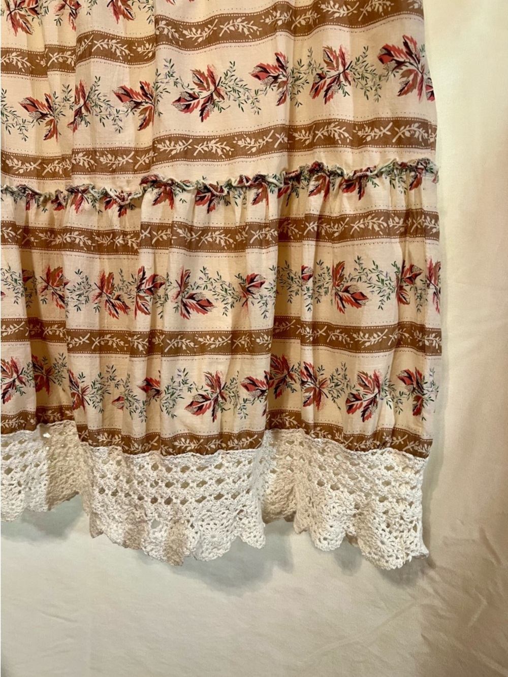 Angie Boho Cream Floral Tiered Skirt with Crochet Hem - Picture 3 of 8
